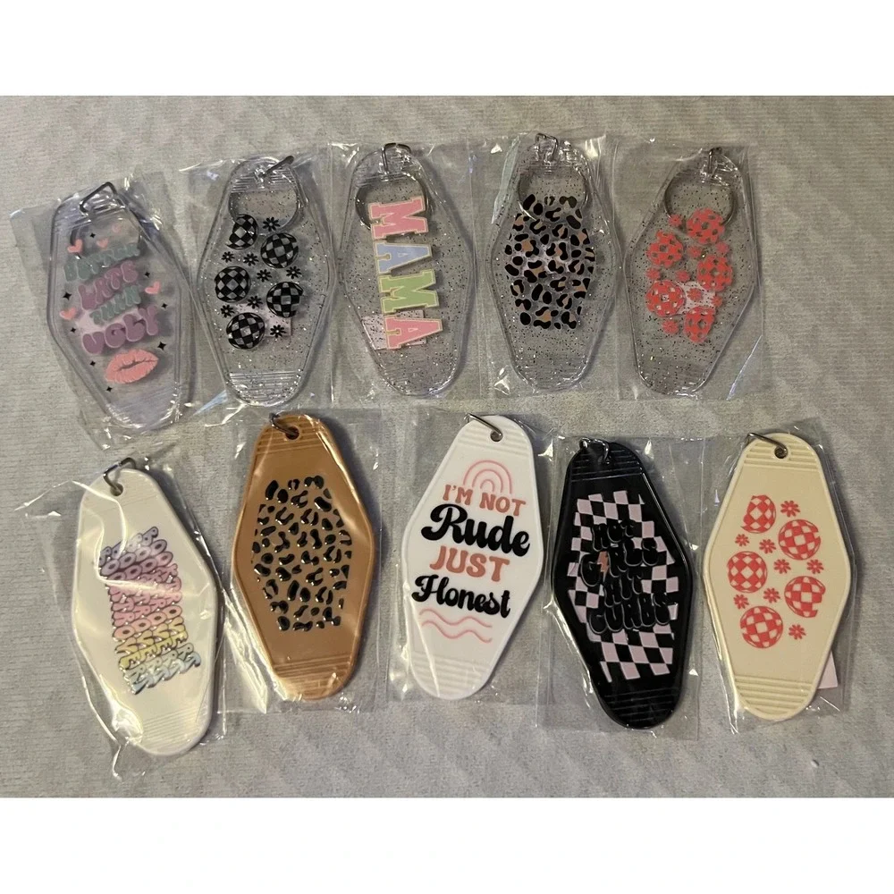 Set of 10 Motel Style Keychain Unisex Multicolor NWT Graphic Print Lot